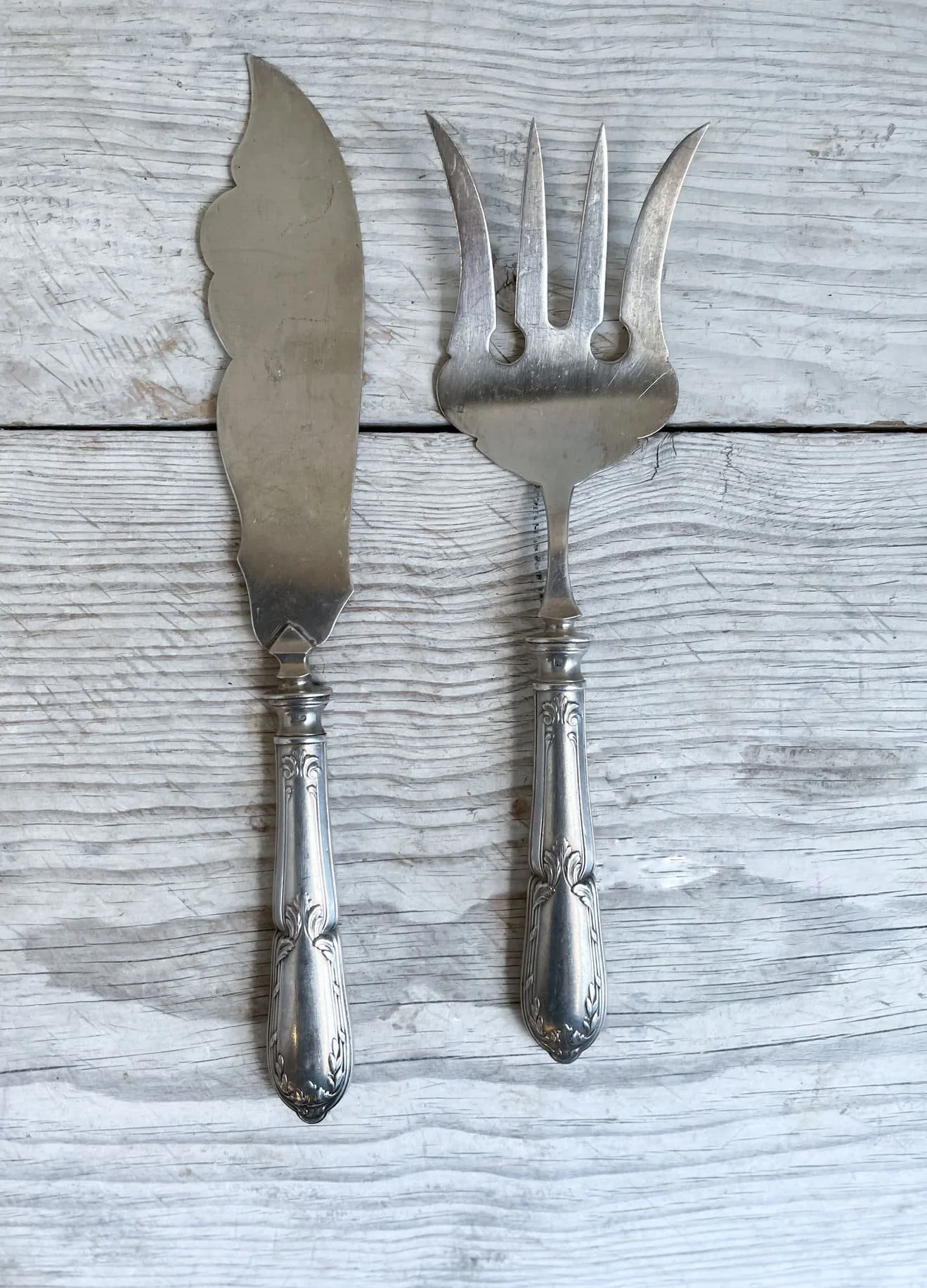 Antique Art Nouveau French Silver Cutlery Serving Fork and Knife Set